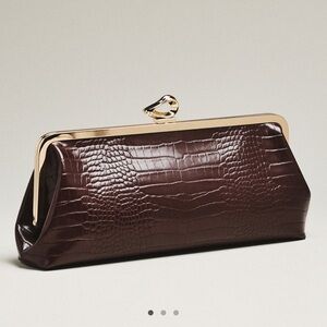 Elegant Brown Crocodile-Embossed Clutch BNWT